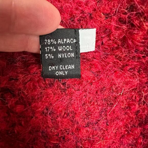 TEY ART Cardigan Sweater Womens Large Red One Button Collar Alpaca Wool Peru L - Picture 11 of 11